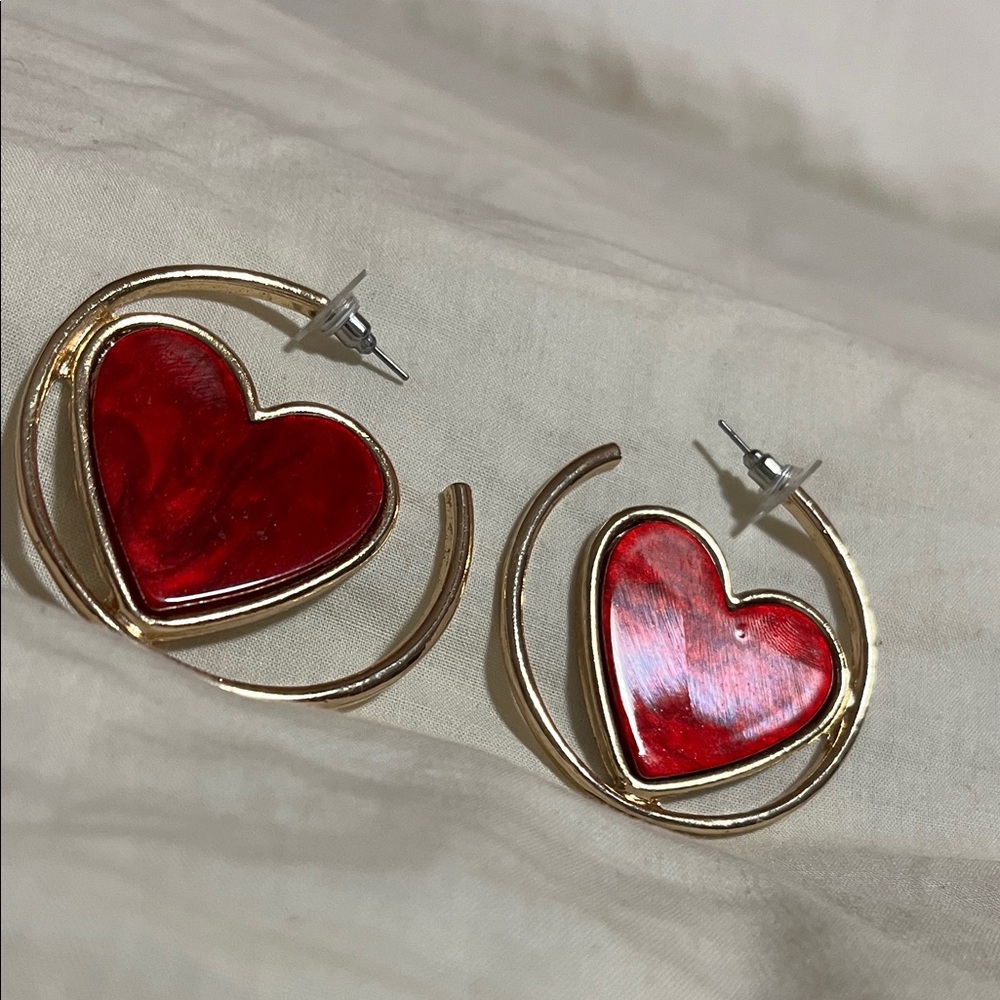 Chic Gold‎ and Red Heart Earrings